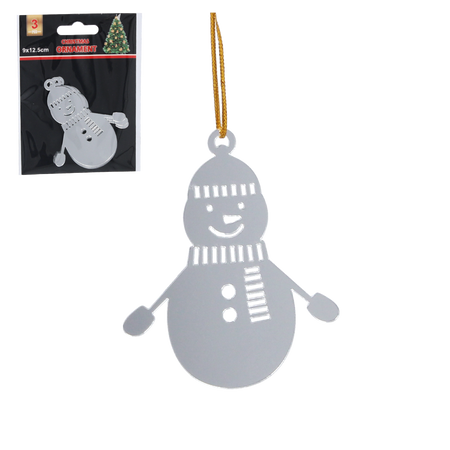 SET OF 3 CHRISTMAS TREE DECORATIONS - SILVER SNOWMAN 6,5 x 8 CM