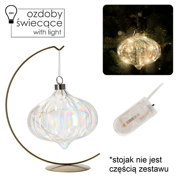 OBIECT DECORATIV DIN sticlă FI 15 CM LED PENDUL TRANSARENT PERLAT ambalaj=6buc *2720