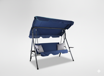 HUŚTAWKA OGRODOWA A-TYPE 170 x 118 x 153 cm GRANATOWA Z SZARYMI POD. I PODSTAWKAMI NA KUBEK