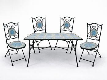METAL MOSAIC GARDEN FURNITURE SET "OKEANOS" TABLE + 4 CHAIRS