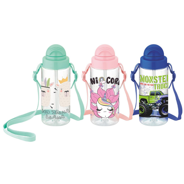 BUTELKA 500ML DEKOROWANA ZE SŁOMKĄ I PASKIEM (3 WZORY) *32628