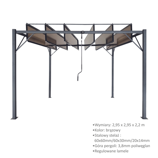PERGOLA OGRODOWA Z RUCHOMYMI LAMELAMI Z POLIWĘGLANU 3 x 3 M BRĄZOWA