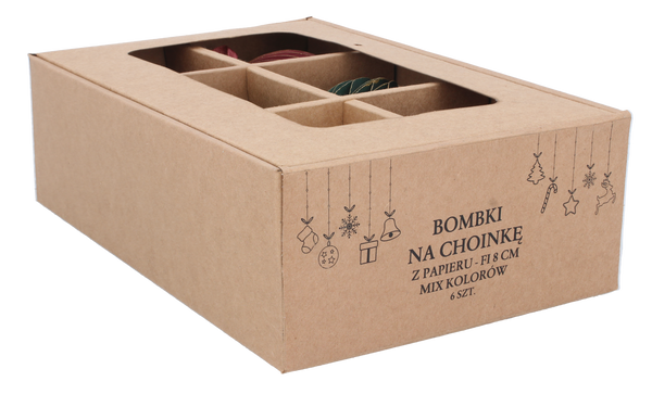 KPL. 6 globuri de Crăciun din hârtie FI 8 cm mix culori pachet=6buc *2211