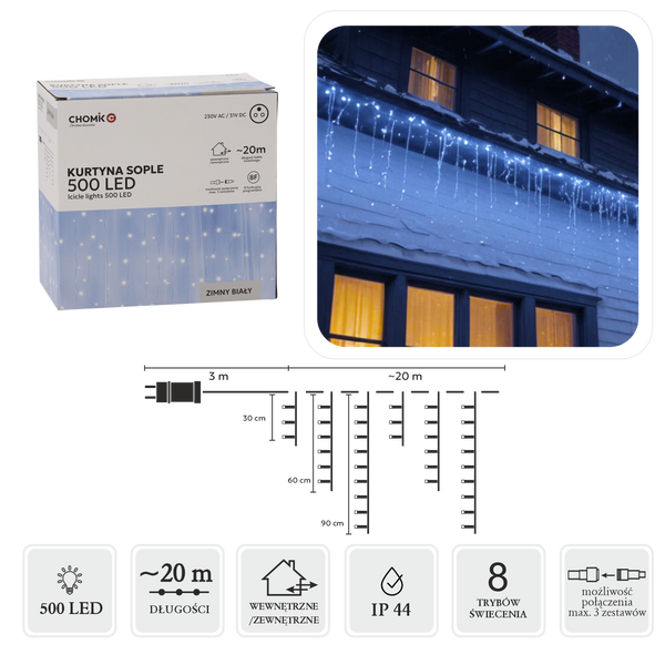 ZÁCLONA LEDOVEC 500L STUDENÁ BÍLÁ, DÉLKA 3 + 20 M *9874