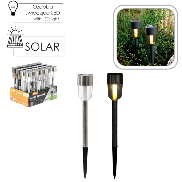SOLAR LAMP SALMA 4.7 x 4.7 x 34 CM SILVER TRANSPARENT / GRAY SMOKE WARM WHITE disp=24pcs