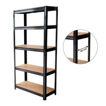 REGAŁ 5-POZIOMOWY 180 x 90 x 40 CM CZARNY UDŹWIG PÓŁKI: 175 KG *7392