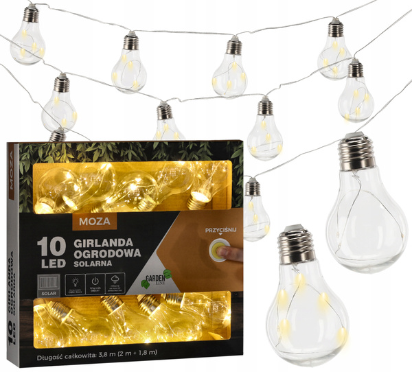 SOLÁRNÍ ZÁHRADNÍ LED ŘETĚZ DÉLKA 2 + 1,8 M MOZA 10 LED TEPLÁ BÍLÁ *3538
