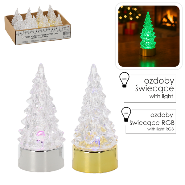 ORNAMENT DE CRĂCIUN - BRADUL LED DIN PLASTIC 4 X 9,5 CM AURII/SILVER disp=12buc *9001
