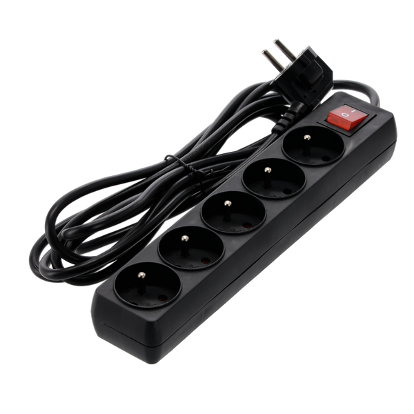 EXTENSION CORD POWER STRIP WITH SWITCH 5 SOCKETS 3 M BLACK