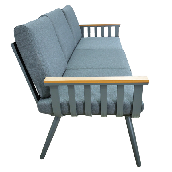 ZESTAW MEBLI ALUMINIOWYCH (3 OS. SOFA + 2 FOTELE + STOLIK) SZARY + SZARE PODUSZKI *9415