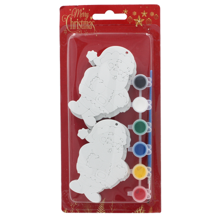 SET OF 6 CHRISTMAS DECORATIONS DIY + 6 PAINTS AND BRUSH ASSORTED 6 DESIGNS