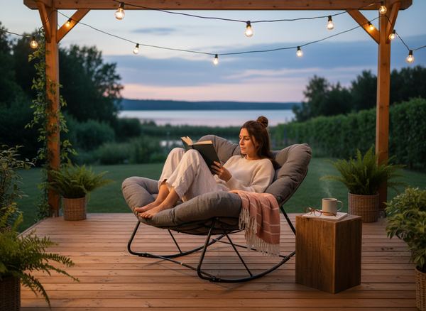 FOTEL BUJANY "SVINGA" 112 x 104 x 69 CM CIEMNOSZARY RATTAN, CIEMNOSZARE PODUSZKI 