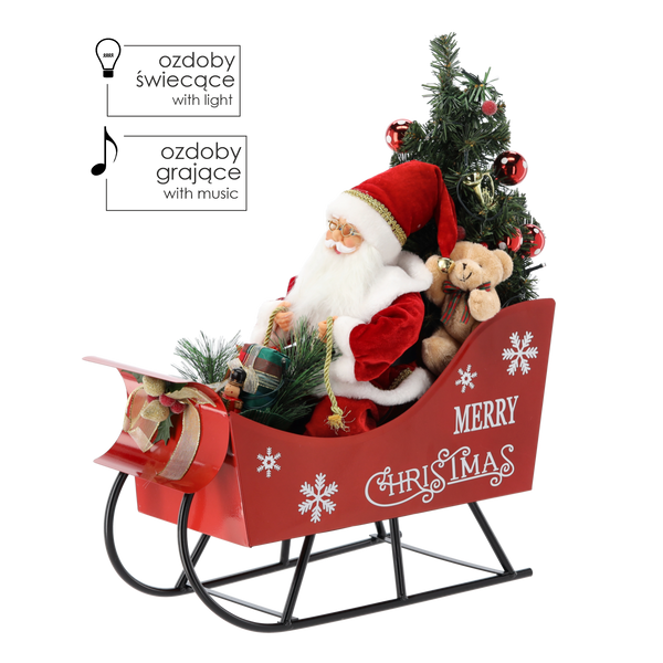 CHRISTMAS FIGURE - SANTA CLAUS IN SLEIGH WITH TREE - LED + MELODY