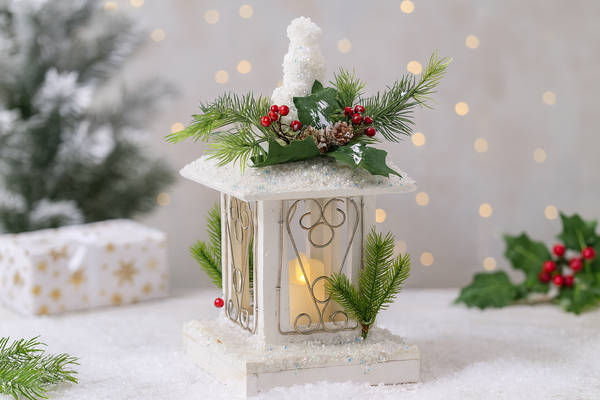 VÁNOČNÁ LAMPÁŠ S LED SVIEČKOU BIELY 17 x 17 x 32 CM *5195