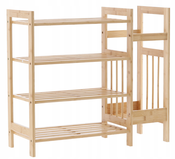 REGAŁ BAMBUSOWY 4-POZIOMOWY Z DODATKOWĄ PÓŁKĄ BOCZNĄ 73,5x28x66 CM *7001