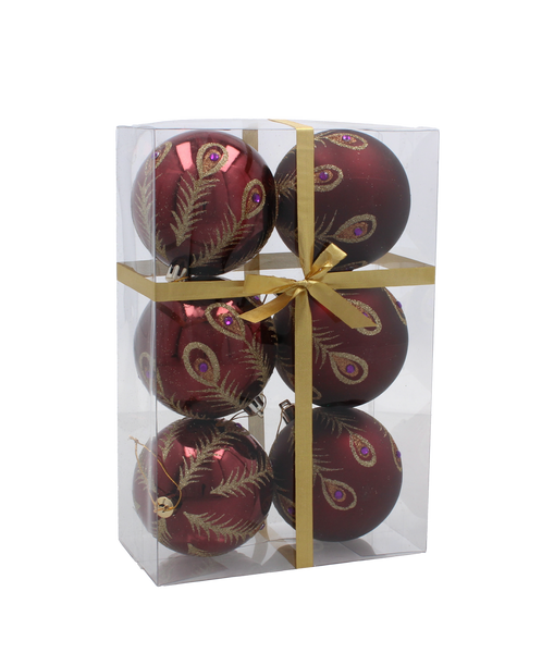 KPL. 6 BOMBONELE DE CRĂCIUN BURGUND 8 CM MIX DE MODELE *5843