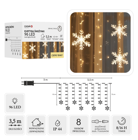 CORTINĂ LUMINĂ FULG DE ZĂPADĂ 96L ALB CALD, LUNGIME 3 + 3,5 M *0054