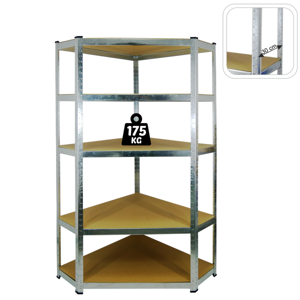 REGAŁ NAROŻNY 5 POZIOMOWY 180 x 90 x 30 CM UDŹWIG PÓŁKI: 175 KG *0892