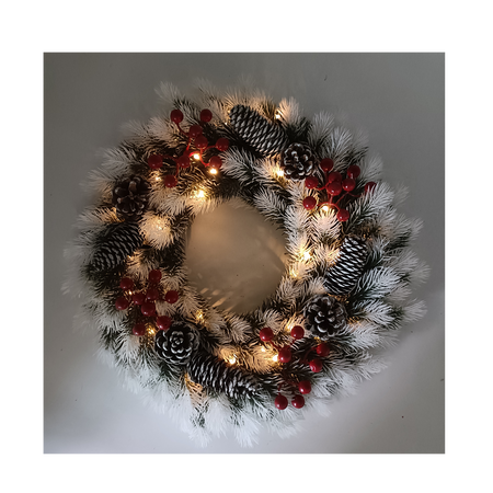 CHRISTMAS WREATH 40 LED WHITE-GREEN WITH PINECONES