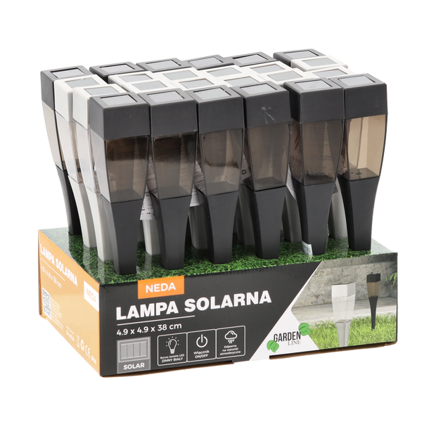 LAMPĂ SOLARĂ NEDA 4,9 x 4,9 x 38 CM ARGINTIE TRANSPARENTĂ/ NEAGRĂ FUMOASĂ BIASTRĂ RECE disp=24buc *4269