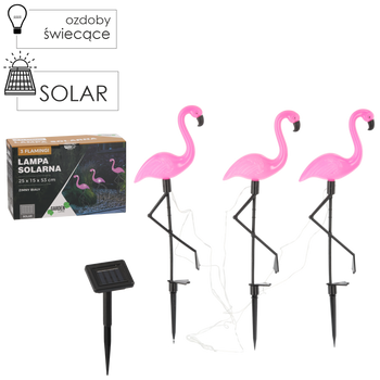 LAMPĂ SOLARĂ 25 x 15 x 53 CM 3 FLAMINGI 6 LED ALBA RECE *6087