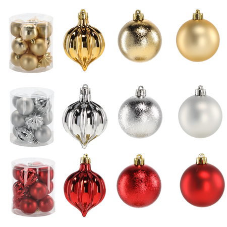 SET OF 12 BAUBLES 6 CM RED/GOLD/SILVER