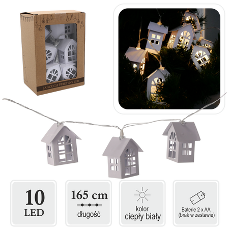LED SVETELNÝ REŤAZEC METALOVÉ DOMKY 10 L NA BATÉRIE *1402