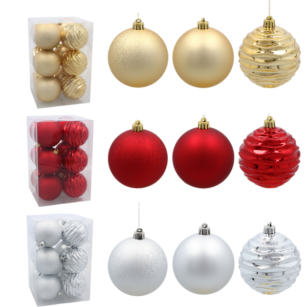 KPL. 12 BOMBS 8 CM RED / GOLD / SILVER *3757