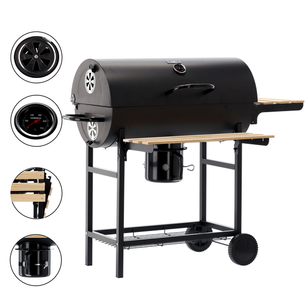 BARREL CHARCOAL GRILL WITH LID AND WHEELS 101 x 70,5 x 94,5 CM