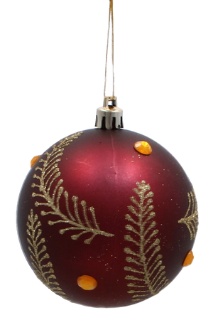 SET OF 6 CHRISTMAS BAUBLES DARK RED 8 CM