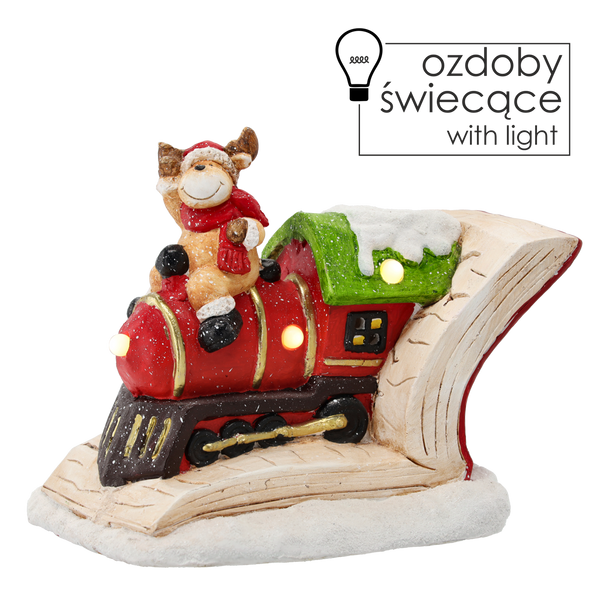 CHRISTMAS FIGURINE – REINDEAR IN A BOOK ON A TRAIN