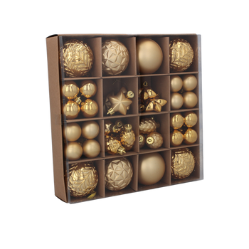 KPL. 60 DECORAȚIUNI DE BRAD ROȘU/AURIE/SRĂLIE MIX DE MODELE *7597