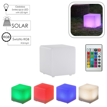 SOLAR LAMP WHITE CUBE 20 x 20 x 21 CM MULTICOLOR WITH REMOTE
