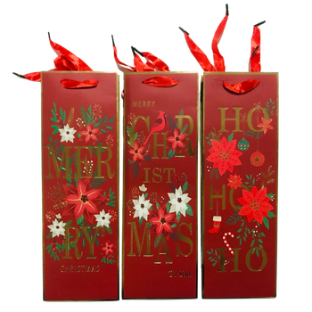 TOREBKA OKAZYJNA BOŻONAR. NA WINO "CHRISTMAS TO YOU" 36 x 12 x 10 CM MIX WZORÓW opak=12szt *6765