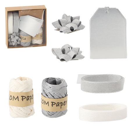 CHRISTMAS GIFT WRAPPING SET - SILVER / WHITE 11 PCS *7588