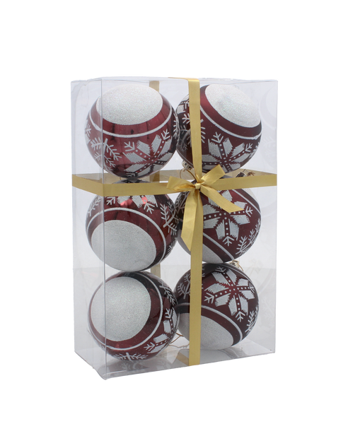 KPL. 6 BOMBONELE DE CRĂCIUN BURGUND 8 CM MIX DE MODELE *5843