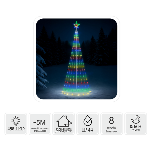 LED CONE CHRISTMAS TREE WITH STAR 3M 458L MULTICOLOR IP44
