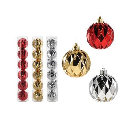 SET DE 6 BILE DE DECORAT 6 CM ROȘII/URMĂR/AURII *7108