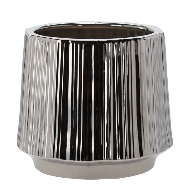 CERAMIC COVER FOR A POT 44 x 44 x 40 CM SILVER WITH STRIPES
