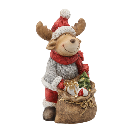 FIGURKA BOŻONAR. - RENIFER Z WORKIEM Z PREZENTAMI 30 X 20 X 43 CM LED *0905