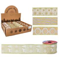 DEKORATIVNÍ VÁNOČNÍ STUHA 5 CM x 2,7 M ZLATÁ MIX VZORŮ bal=20ks *9805