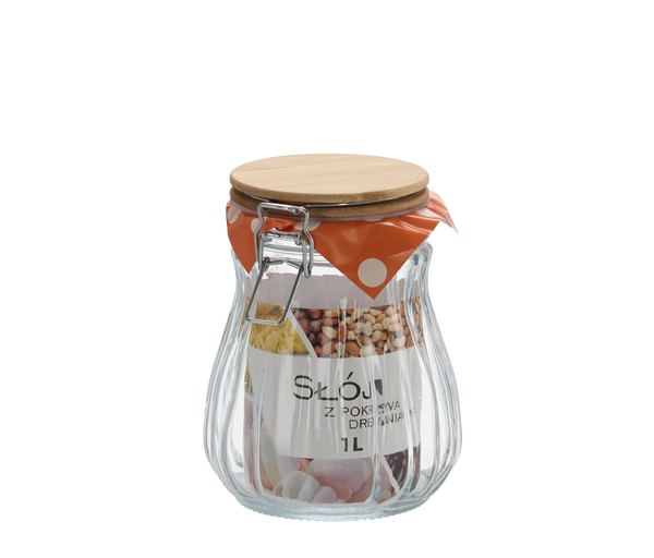 BORCAN DIN sticlă DE 1L CU CAPAC DIN Lemn *0956