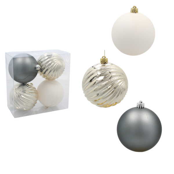 SET OF 4 ORNAMENTS 10 CM CHAMPAGNE/GRAY/WHITE
