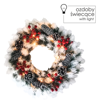 CHRISTMAS WREATH 40 LED WHITE-GREEN WITH PINECONES