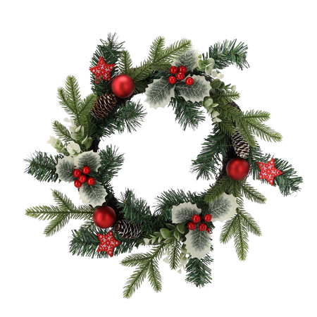 CHRISTMAS WREATH 40 CM RED WITH HOLLY