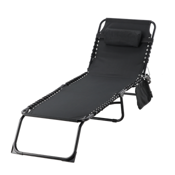 LEHÁTKO / SKLÁDACÍ ZÁHRADNÍ POSTEL 190 x 58 x 30 CM S KAPSY ČERNÉ *2777