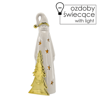 FIGURKA BOŽONÁŘ. - MIKULÁŠ BÍLÝ SE ZLATÝM STROMKEM 22,2 CM LED balení=4ks *1139