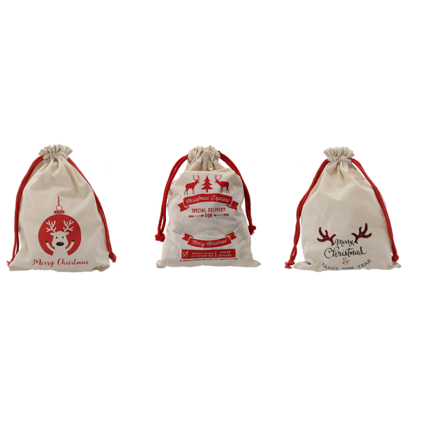 CHRISTMAS GIFT BAG 28 x 40 CM MADE OF MIXED PATTERN COTTON pack=15 pcs *4129