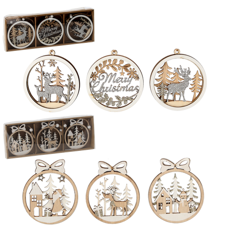SET OF 6 WOODEN CHRISTMAS ELEMENTS - MIX OF DESIGNS