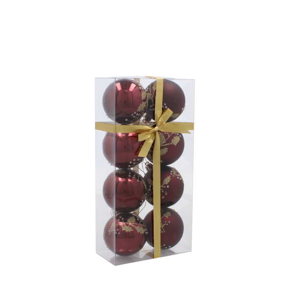 SET 8 BILE DE CRĂCIUN BURGUNDIE DE 6 CM MIX DE MODELE *5416